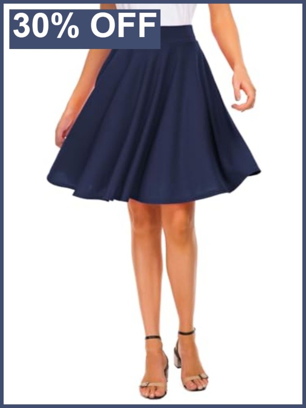 EXCHIC Women's Casual Stretchy Flared Skater Mini Skirt A-Line Pleated